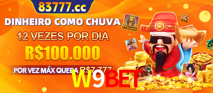 Banner do programa de recompensas Recomende para amigos do W9BET, detalhando os bônus por convidar amigos, com prêmios que chegam a R$288.888.