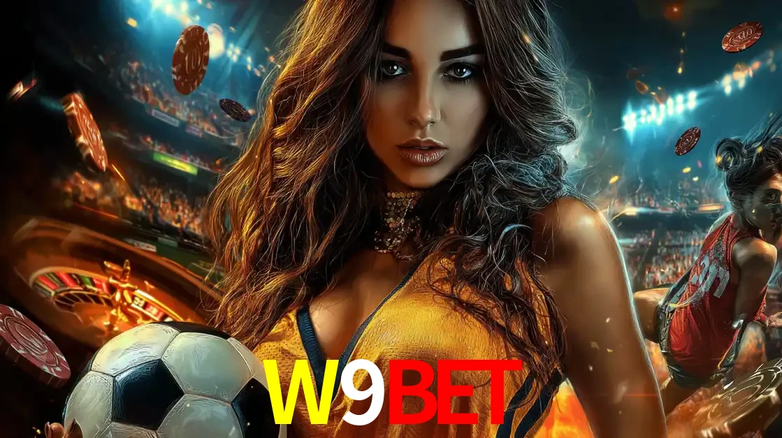 Mulher segurando uma bola de futebol em uma montagem que mistura a paixão esportiva com a emoção da roleta de cassino, tudo disponível na plataforma W9BET.